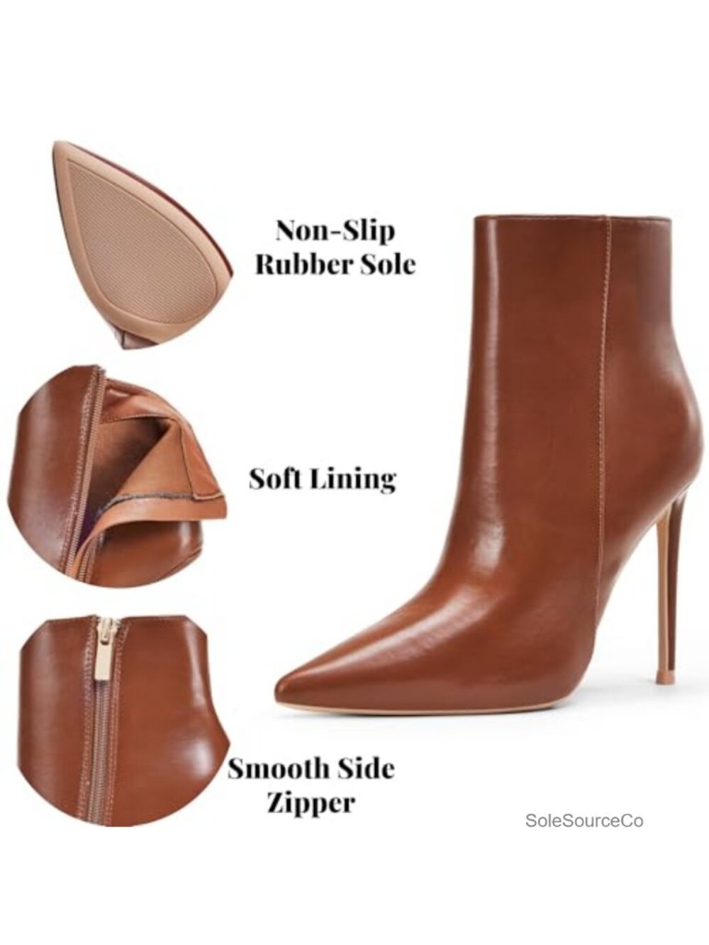 Women Heeled Ankle Booties, Pointed Toe 4" Stiletto High Heel, PU Leather, Side - Picture 2 of 6